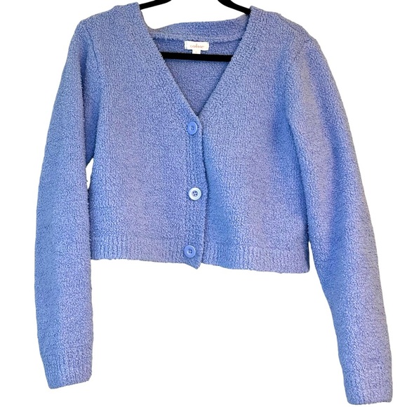 Colsie Purple Light Blue Oversized Teddy Fuzzy Cardigan Shorts Lounge Set L, XL - Picture 6 of 16